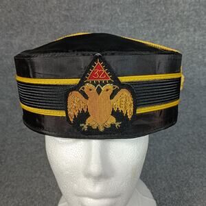 Scottish Rite 32 Degree Freemason Hat Mens Black Gold Double Eagle Cap Regalia